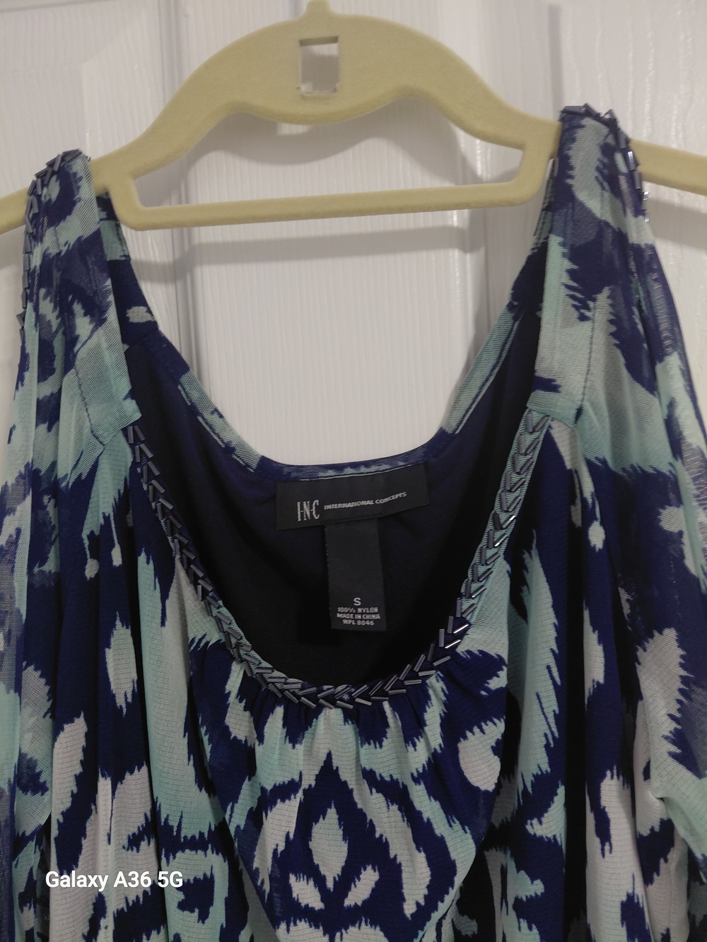 INC International Concepts Navy and Mint Printed Sleeveless Top